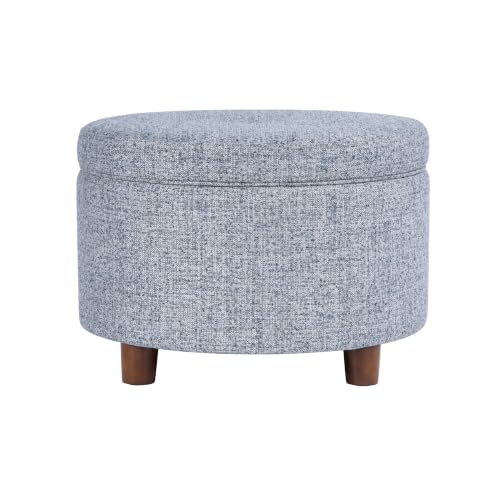 HomePop 24" Large Round Storage Ottoman - Blue Gray Woven Fabric - color: Blue Gray Woven Fabric