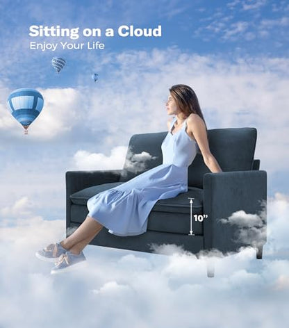 Welzona 3-Layers Cloud Loveseat Sofa, 51" Small Couch, Teddy Small Sofa | Comfy Teddy Fabric, Washable Covers, Tool-Free Setup, All-wood Futon Couch for Living Room, Bedroom, Small Spaces, Blue Grey - color: Blue Grey, size: cloud loveseat
