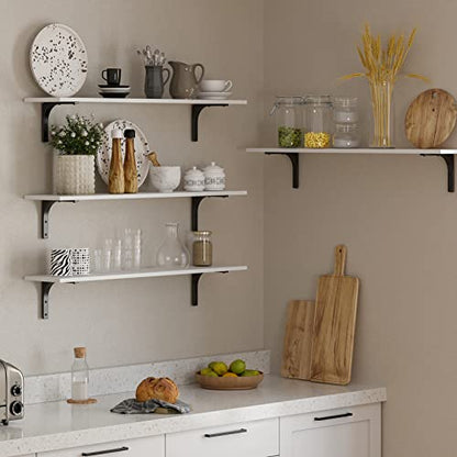 Long Wall Shelves, 39.4Inch Wooden Wall Mounted Shelves, Set of 2 | Large Floating Book Shelf, Metal Bracket, Easy Assembly, Max Load 33lbs, Wall Storage Ledges, Bedroom/Bathroom/Kitchen, White - color: White, size: 39.4 Inch