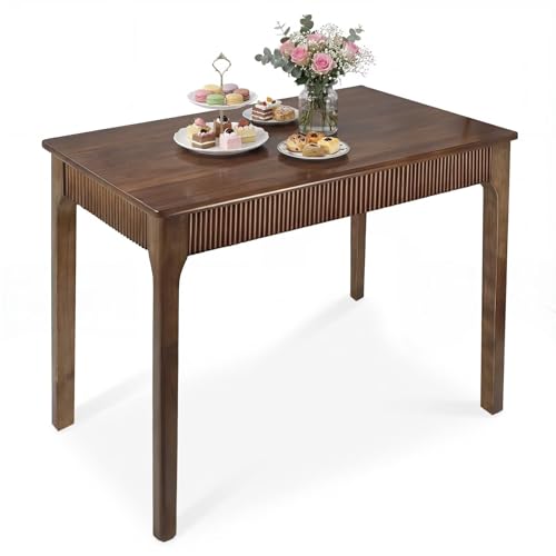 31.5" Solid Wood Dining Room Table, Rectangular Kitchen Real Wooden Table | 2 Person Modern Farmhouse Mid Century Fluted Design Furniture Desk for Home,Small Space,Apartment,Living Room Walnut - color: Walnut, size: 31.5" L x 25" W x 29" H