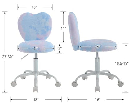 chairus Kids Desk Chair Faux Fur Study Chair for Teenage Girls, Adjustable Heart Shaped Kids Vanity Chair for Bedroom Reading Living Room, Small Cute Student Task Chair with White Foot, Baby Blue - color: Baby Blue