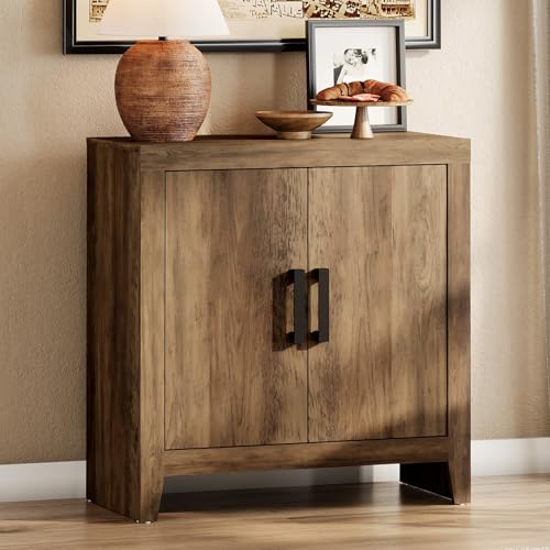 WAMPAT Buffet Cabinet with Storage, Kitchen Sideboard Cabinet with Door and Adjustable Shelf, Modern Farmhouse Credenza Wood Coffee Bar Table for Kitchen, Dining Room, Living Room, Brown - color: Brown