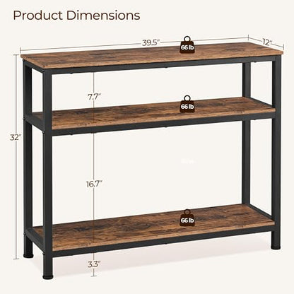Yaheetech Narrow Console Table with 3 Tier Shelves, Rustic Brown, 39.5" | Sofa Table, Small Entryway Table with Storage Shelves, Behind Couch Table for Living Room, Easy Assembly, Industrial - color: Rustic Brown