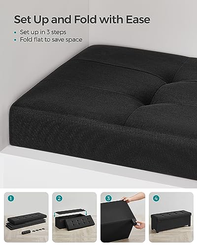SONGMICS Storage Ottoman Bench, Foldable Foot Rest with Legs, 15 x 43 x 15.7 Inches, End of Bed Bench, Storage Chest, Load up to 660 lb, for Living Room, Bedroom, Entryway, Ink Black ULSF018B01 - color: Ink Black, style: without Flipping Lid