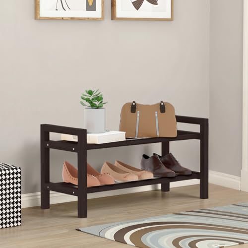 Bamboo Shoe Rack Free Standing Shoe Organizer Brown, 2-Tier(Small) | with Smooth Round Rods & Convenient Handles, Stackable Shoe Storage Shelf for Entryway, Hallway - color: Brown, size: 2-Tier(Small)