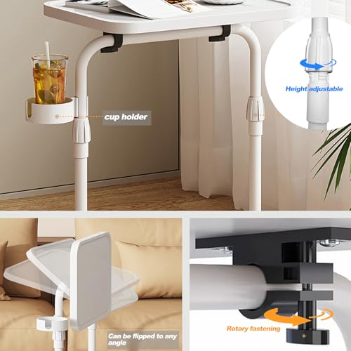 TUTOTAK C Shaped End Table with Tiltable Surface, Set of 2, Adjustable Height Side Table, Slide Under Couch Table TV Tray for Eating, Sofa Tray for Livingroom, Bedroom White TB01BW0912 - color: White
