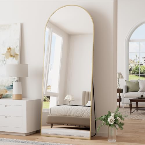 70''x26'' Full Length Mirror, Large Arched Floor Mirror with Stand, Oversized Wall Mirror, Full Body Mirrors Standing Leaning for Living Room, Bedroom (Gold) - color: Gold, size: 70"L x 26"W
