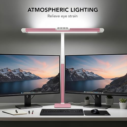 LED Desk Lamp for Home Office with Base, 28.2" Adjustable Gooseneck Swing Arm Bright Desk Light, Dimmable Architect Table Lamp for Desktop Computer Light, Reading, Study, Workbench（Pink） - color: Pink