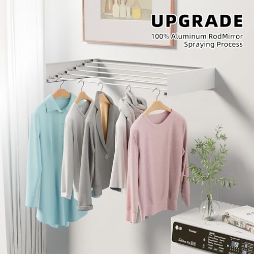 ZMBESUP Wall Mounted Clothes Drying Rack, 31.5" Foldable Collapsible Laundry Rack, Heavy Duty 60 lb Capacity Hidden Space Saver, Includes Wall Template for Laundry Room Indoor Outdoor Balcony (White) - size: 31.5'' Regular