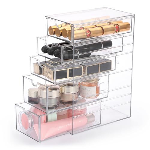 Hipiwe 5-Drawers Plastic Storage Organizer Clear Hair Accessories Organizer | Large Capacity Drawers Box for Bathroom, Dresser, Cosmetic Hair Tie Container for Women - size: 5-Drawers, 6.9"Lx4.1"Wx9.8"H