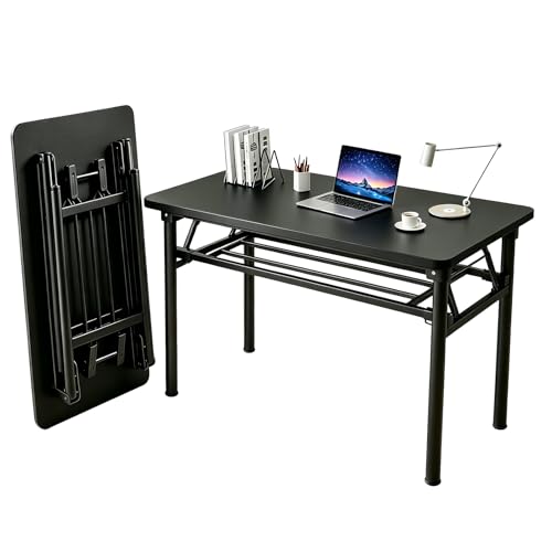 Folding Desk for Small Spaces, 31.5 Inch Foldable Computer Desk, No Assembly Required, Space Saving Portable Study Table for Compact Home Office, Bedroom, Dorm, Apartment, Black - color: Frame：black/Board：black, size: 31.5"*19.7"