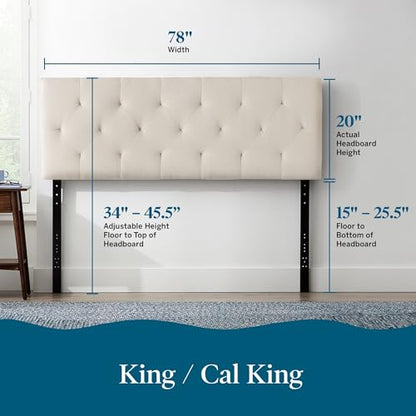 Lucid Mid-Rise Upholstered Headboard - Diamond Tufted - Padded Polyester - Adjustable Height from 34” to 46” - Easy Assembly - Bed Frame or Wall Mount - Sturdy - Pearl - King / Cal King Size - color: Pearl, size: King/Cal King