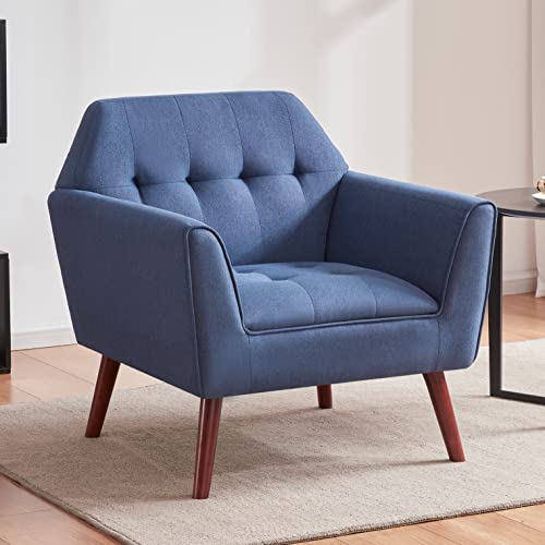 Accent Chairs for Bedroom, Midcentury Modern Living Room Accent Arm Chair, Linen Fabric Comfy Reading Chair, Tufted Sofa Chair, Blue - color: Blue, size: 1 pack