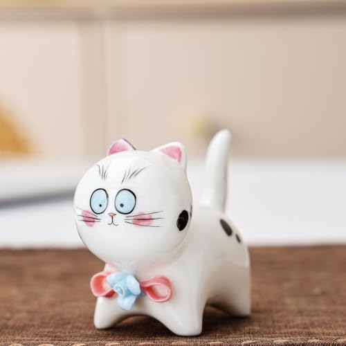 Handmade Ceramic Cat Figurine, Cute Lucky Healing Cat Themed Decorative for Cat Lovers, Ideal for Desk, Bookshelf, Nightstand & Home Decor, for Mother’s Day, Easter, Birthday, Men & Women - color: Style B - Handmade Ceramic Cat Figurine