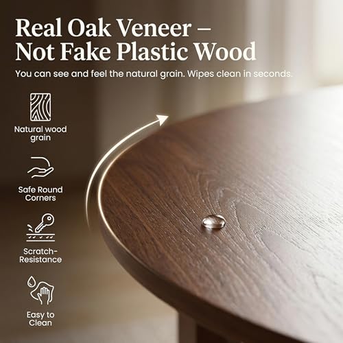 HNY Extendable Dining Table Round to Oval for 4-8, 42"-77" Oak Veneer Kitchen Table with Sturdy Legs, Modern Farmhouse Expandable Dining Room Table for Family Gatherings & Small Apartments, Walnut - color: Wanult