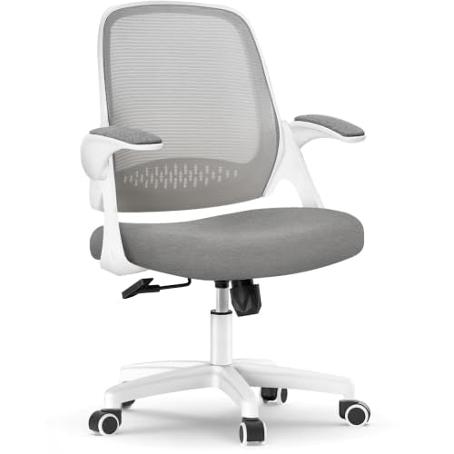 NEO CHAIR Office Desk Chair, Ergonomic Mesh with Flip-Up Armrests, Grey | Lumbar Support, Height Adjustment, 360° Swivel and Rolling Base, Space-Saving Design for Home Office, Vanity or Study - color: Grey