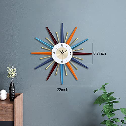 FIELDY Large Wall Clock 22 Inch Mid Century Wall Clocks Starburst Clock Non Ticking Battery Operated 3D Wall Clocks Home Décor for Living Room, Kitchen, Dining Room, Bedroom - size: Normal