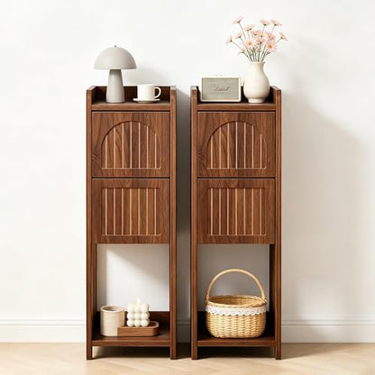 Narrow Nightstand Set of 2, Wooden Small 2 Drawer Nightstand, Slim Side End Table, Skinny Bedside Table, Mid Century Modern Night Stand with Drawers for Bedroom (Deep Walnut-2 pcs) - color: Deep Walnut-2 Pcs