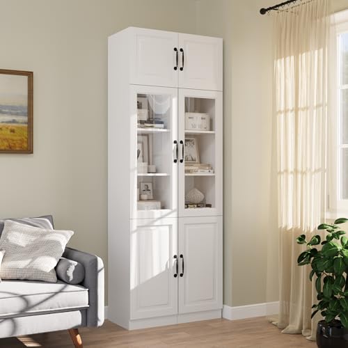 Bobve 86.6" H Extra Tall Narrow Storage Cabinet Set, Tall Bathroom Cabinet with Glass Door and Shelves, 5-Tier Free-Standing Cube for Bathroom, Living Room, Kitchen, White - size: 2-Pack