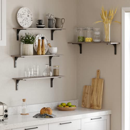 Long Wall Shelves, 31.5Inch Wooden Wall Mounted Shelves, Set of 2 | Floating Book Shelf with Metal Brackets, Easy Assembly, Max Load 22lbs, Wall Storage Ledges, Bedroom/Bathroom/Kitchen, Greige - color: Greige, size: 31.5 Inch