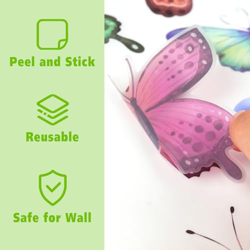 AOWDIAO 62 Large Butterfly Wall Decals - Peel and Stick Vinyl Wall Stickers for Room Decor, Safe for Walls, Repositionable - style: Large Butterfly