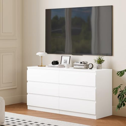 White 3 Drawer Dresser for Bedroom Clothes Storage | Small Space, High Gloss, Handle-Free, Modern, Wide Wooden Chest, for Living Room, Entryway, TV Stand, Night Stand - size: 15.6"D x 22.9"W x 26.2"H (3 Drawers)