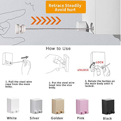 Retractable Clothesline ABS case+Aluminum Dryer with Adjustable Stainless Steel Rope String Hotel Style Heavy Duty, Wall Mounted Method, 13.8 Feets,White - size: Single Rope, style: White
