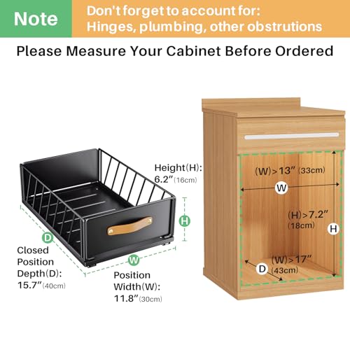 Pull out Cabinet Organizer,Heavy Duty Slide out Pantry Shelves Drawer Storage with Adhesive Nano Film,Sliding Mesh Cabinet Basket with Handle for Kitchen, Bathroom, Home, 11.8"W X 15.7"D X6.2"H,Black - color: Black, size: 11.8"Wide-15.7"Deep (1Pack)