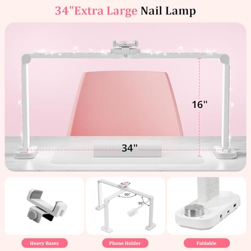 iVict Nail Desk Lamp, 34" Nails Tech Light with Phone Stand, 0-100% Adjustable Brightness, 3000K-6000K Color Temperature Led Desk lamp for Nail, Tattoos, Eyebrows, Beauty(Diamond, Large) - color: Diamond