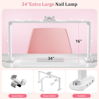 iVict Nail Desk Lamp, 34" Nails Tech Light with Phone Stand, 0-100% Adjustable Brightness, 3000K-6000K Color Temperature Led Desk lamp for Nail, Tattoos, Eyebrows, Beauty(Diamond, Large) - color: Diamond