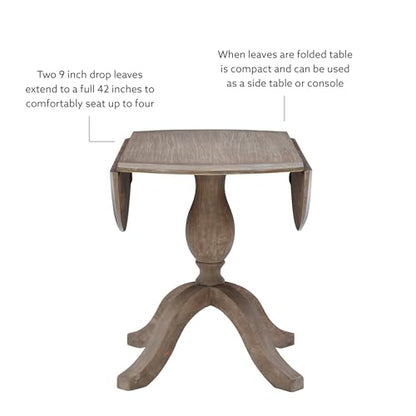 Linon Home Decor Mauro Antique Rustic Brown Drop Leaf Small Dining Table with Pedestal Base - color: Antique Rustic Brown