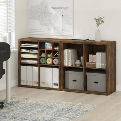 Furinno Cubicle Book Shelf Set of 2, 4-Cube Bookshelf, Amber Pine | 14.6 x 30 x 30, 1.2" Thick Frame Bookcase with Reversible Open Back, for Living Room, Bedroom, Home Office - color: Amber Pine, size: Set of 2, 4-Cube