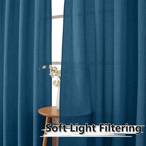Tollpiz Short Linen Tier Curtains Rod Pocket Semi Sheer Half Kitchen Curtain Burlap Light Filtering Thick Linen Drapes for Bathroom, 30 x 24 inches Long, Classic Blue, Set of 2 Panels - color: Classic Blue, size: 30"W x 24"L (Pack of 2)