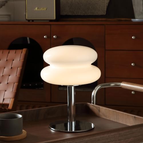 Glivpny Mushroom Table Lamp, Mid Century Modern Decor Lamp(White) | Cool Desk Lamps for Bedroom,Vintage Dimmable Bedside Small Cute Lamps, House Warming Gifts New Home Decor - color: White