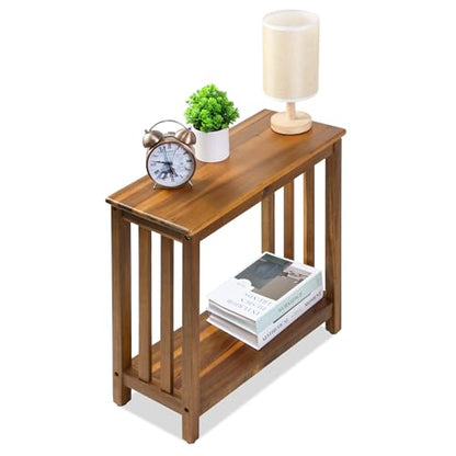 ENKEZI Narrow End Table with Shelf – Slim Side Table, Nightstand for Small Spaces, Bedroom, Living Room, Balcony or Outdoor Use (Minimalist Console) - style: Minimalist Console