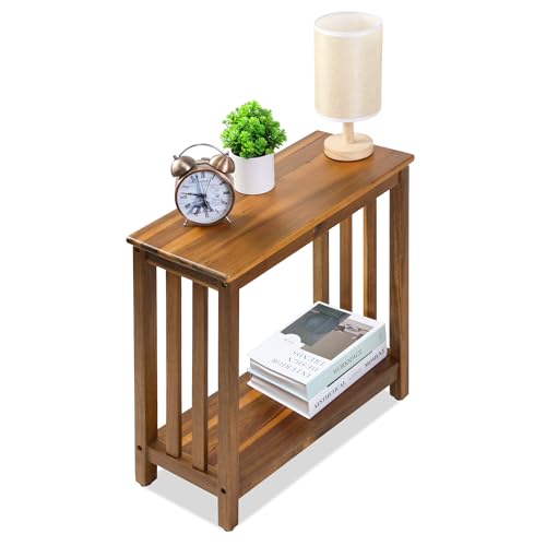 ENKEZI Narrow End Table with Shelf – Slim Side Table, Nightstand for Small Spaces, Bedroom, Living Room, Balcony or Outdoor Use (Minimalist Console) - style: Minimalist Console