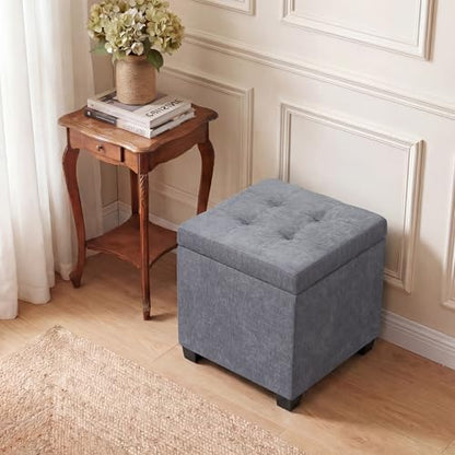 15 inch Square Storage Ottoman with Tray Lid,Modern Tufted Fabric Cube Coffee Table with Storage,Upholstered Ottoman with Removable Top for Living Room, Bedroom - color: Gray With Tray