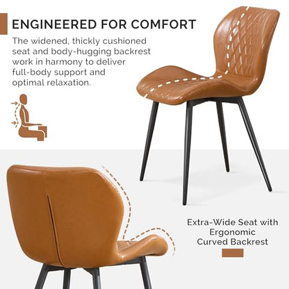 Dining Chairs Set of 2,Faux Leather Modern Dining Chairs with Thick Cushions, Upholstered Kitchen Side Chairs with Adjustable Metal Legs for Dining Room (Caramel) - color: Caramel, size: Set of 2