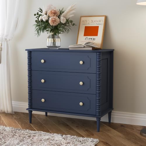 3 Drawer Dresser, 32 inch Wide Dresser for Bedroom, Modern Wood Chest of Drawers, Turned Legs Nightstand with 3 Drawers for Dorms, Hallway, Entryway - color: Blue, size: 15.5"D x 32"W x 30"H (3 Drawers)