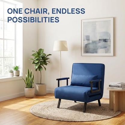 5 in 1 Convertible Bed Sleeper Chair, Chair Bed for Adults with 5 Adjustable Backrest, Folding Chaise Lounge Couch with Pillow, Comfortable for Living Room Bedroom Apartment Office, Blue - color: B-blue-1w