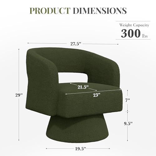 Swivel Barrel Accent Chair,Oversized Teddy Upholstered Round Swivel Chair,Modern Luxury 360 Degree Living Room Vanity Chair for Bedroom Office,Green - color: Green, size: Set of 1
