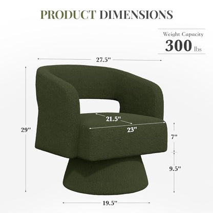 Swivel Barrel Accent Chair,Oversized Teddy Upholstered Round Swivel Chair,Modern Luxury 360 Degree Living Room Vanity Chair for Bedroom Office,Green - color: Green, size: Set of 1