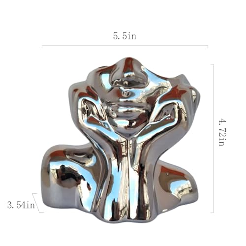 Silver Ceramic Human Face Vase, Shy Posture Decorative Human-Shaped Vase Modern Silver Decorative Art Vases - style: Silver Hands on Cheeks