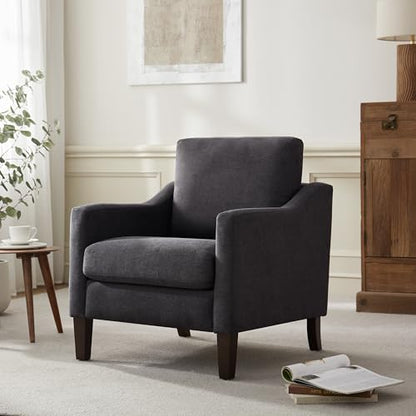 VKNOW Accent Chairs, Living Room Chairs with Wood Legs, Grey | Mid Century Armchair, Flexible Cushion, No Tool Assembly, Removable Cushion, Upholstered Single Sofa For Living Room, Bedroom - color: Dark Grey