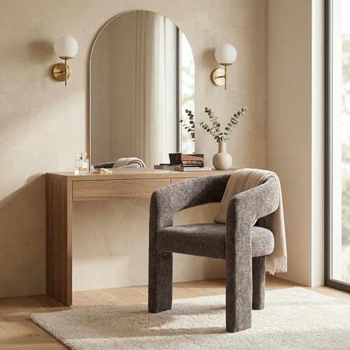 HNY Modern Chenille Barrel Single Dining Chair, Charcoal Grey | Upholstered Accent Armchair With 18.19" Wide Seat No Assembly Required For Living Room Bedroom Vanity Small Spaces - color: Charcoal Grey Chenille