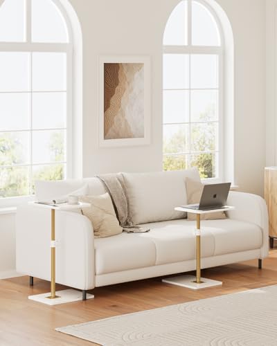 Masupu Sofa Arm Tray Table - 360° Swivel Height Adjustable End Table, Small Snack Side Table for Couch, C Shaped Table for Bed, Chair or TV Tray Table(Marble White and Gold) - color: Marble White