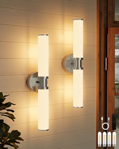 Rayogale Nickel Wireless Battery Operated Wall Sconces with Remote | White Glass Rechargeable Wall Lights Set of 2 with Timer Function Dimmable for Living Room Bedroom Emergency 3000K, 20.5 Inch - color: Nickel(White Lampshades)