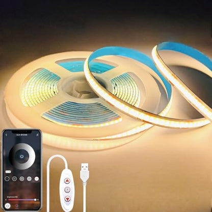 COB LED Strip Lights 6.6FT,3000K 5V USB Dimmable Warm White | Flexible Light Strip TV LED Backlights，8mm Width LED Rope Lights with App Control for Living Room,Kitchen，Shelf, Cabinet - color: Warm White, size: 6.6ft