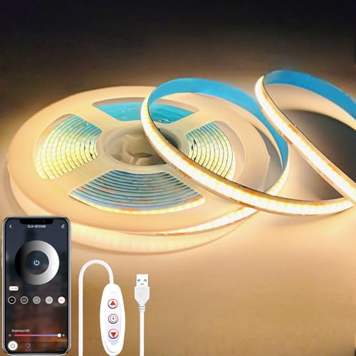 COB LED Strip Lights 6.6FT,3000K 5V USB Dimmable Warm White | Flexible Light Strip TV LED Backlights，8mm Width LED Rope Lights with App Control for Living Room,Kitchen，Shelf, Cabinet - color: Warm White, size: 6.6ft