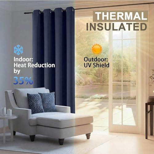 100% Blackout Curtains for Bedroom - Solid Thermal Insulated Thick Fabric Light Blocking Curtains, Grommet Soundproof Navy Blue Window Drapes, 2 Panels, 2x52Wx84L Inches - color: Indigo, size: 52"W x 84"L (Pack of 2)